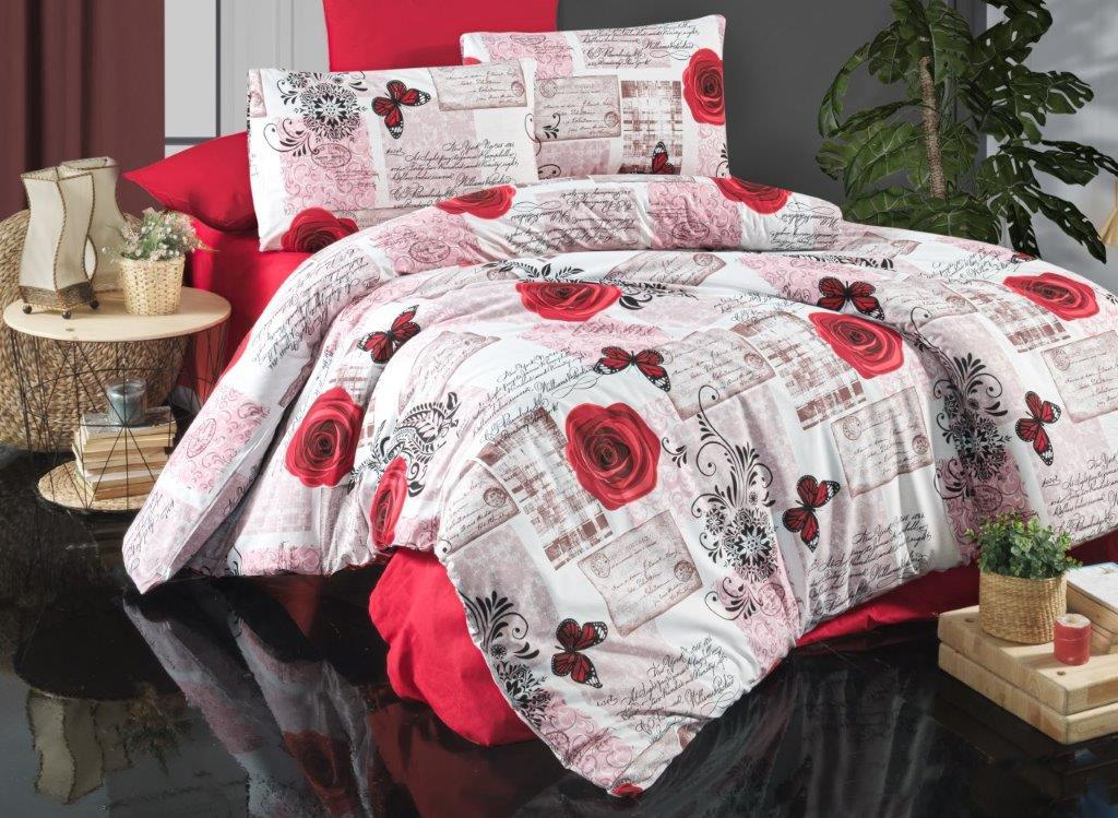 Povlečení francouzské bavlna 220x220,70x90 Red roses, Výběr zapínání: zipový uzávěr