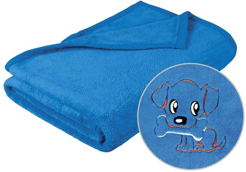 Dětská micro deka 75x100 cm modrá s výšivkou